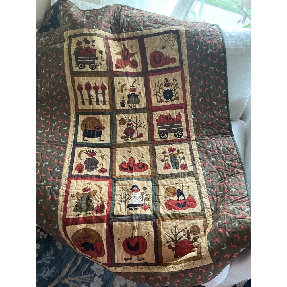 Handmade Primitive Halloween Thanksgiving Harvest Quilt Folk Art V. Currie 2023